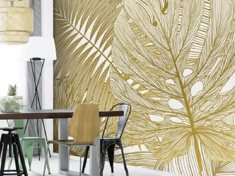 Carta da parati color bianco e oro Foglie dai Preziosi Colori CP0224 di Pintdecor