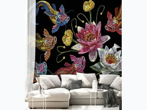 Carta da parati con pesci e fiori colorati Ispirazioni Orientali CP0208 di Pintdecor