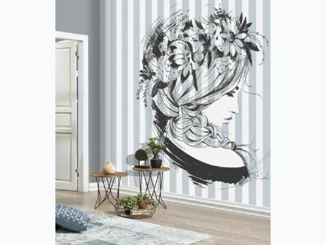 Carta da parati Righe CP0330 con ritratto di donna di Pintdecor