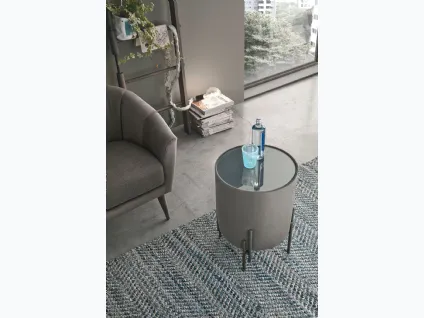Tavolino Pouf Planos con top in vetro e struttura rivestita in microfibra effetto velluto di Target Point