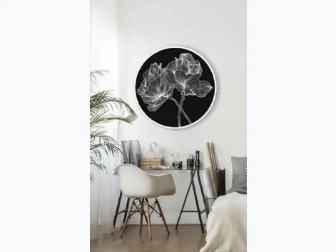 Quadro tondo Linee Floreali con cornice in metallo di Pintdecor
