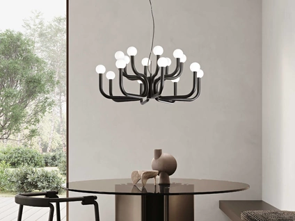 Lampada a sospensione Derby in metallo verniciato con sfere in vetro soffiato di Ondaluce