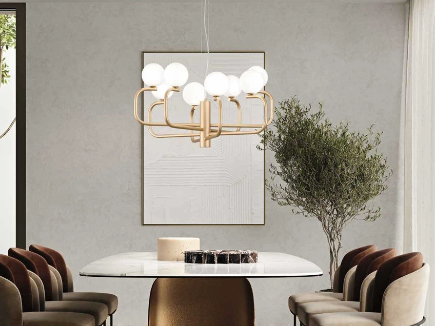 Lampada a sospensione Jeppy in metallo verniciato con sfere in vetro soffiato di Ondaluce