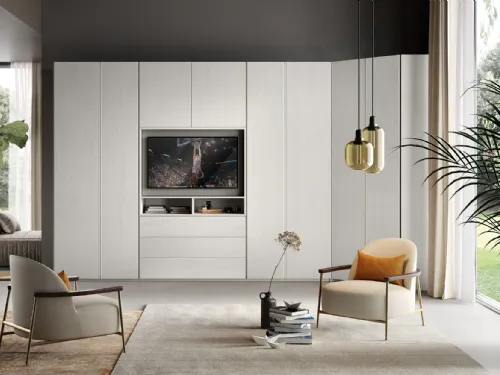 Armadio 56 angolare con ante battenti e vano porta TV di Corso 11