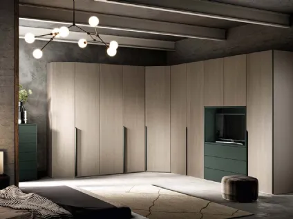 Armadio angolare con ante battenti M402 in legno con porta TV di Mercantini