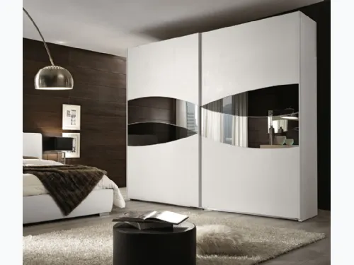 Armadio laccato bianco con inserti a specchio Nolita Night di RTL Mobili