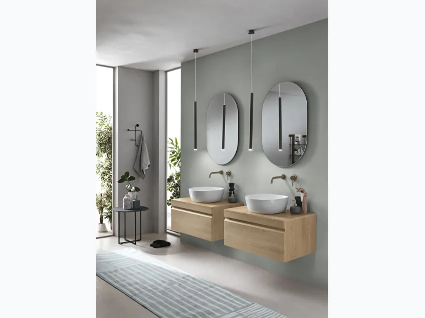 Mobile da Bagno sospeso Rio in PVC cannettato finitura Rovere chiaro di Bluelife