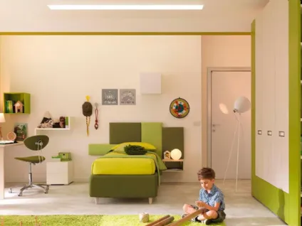 Cameretta componibile con letto singolo in laccato e melaminico KC309 di Moretti Compact