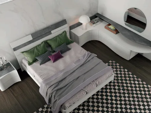 Gruppo Notte Cloe finitura cemento bianco con top laccato ossido ferro di Artigianmobili