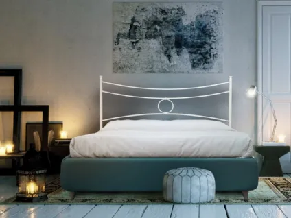 Letto Conca con testiera in ferro e box contenitore in tessuto imbottito di Florentiabed