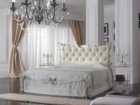 Letto Agata con testiera in pelle capitonné Bianco Neve di Florentiabed