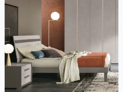 Letto con testiera Denver finitura Calce con inserto Grigio Londra di Gierre Mobili
