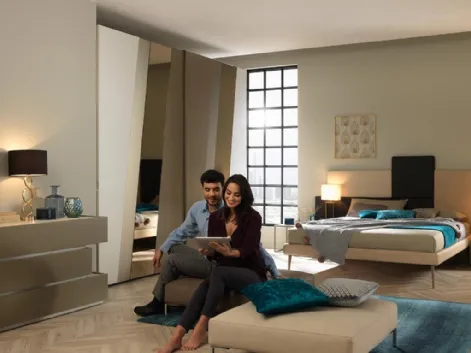 Letto matrimoniale con testiera imbottita in ecopelle NC501 di Moretti Compact