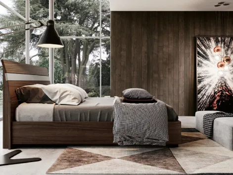 Letto matrimoniale in legno con testiera con inserto Grigio seta Onda di Imab