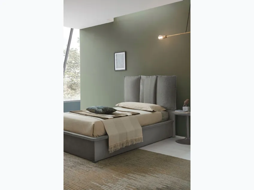 Letto singolo in tessuto con testiera imbottita e contenitore Santorini di Target Point