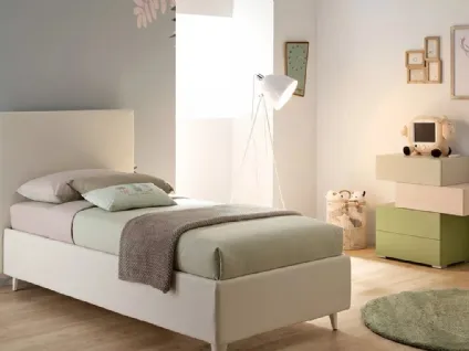 Letto singolo semplice ed elegante in ecopelle con testiera squadrata SC206 di Moretti Compact