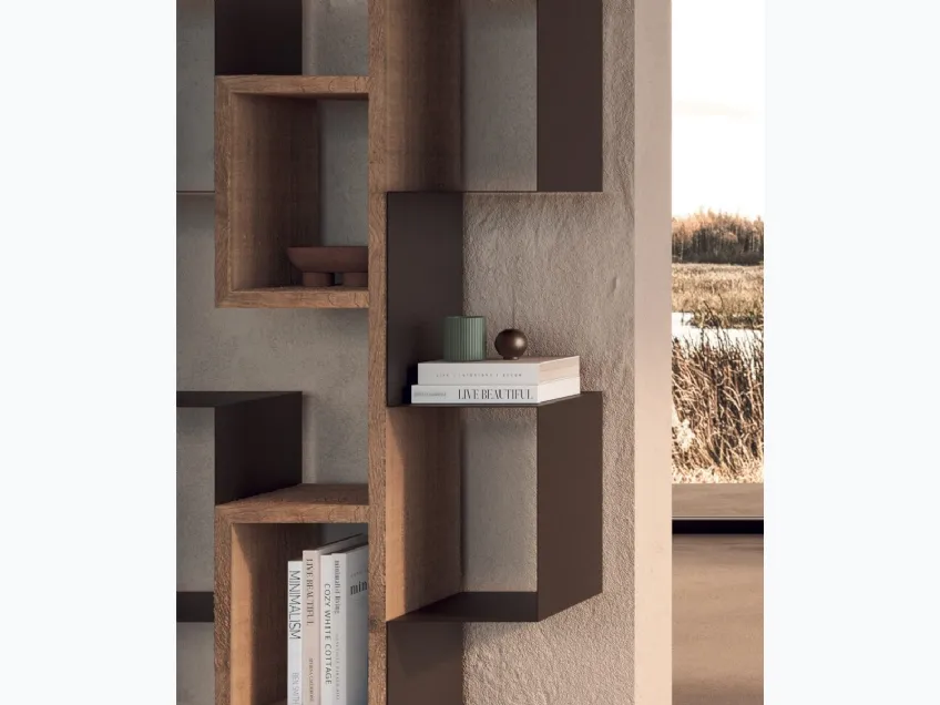 Libreria a muro con ripiani in legno secolare e metallo Gemini di Nature Design