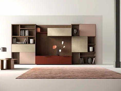 Libreria a muro Kosmos KL202 in laccato opaco e legno di Mercantini