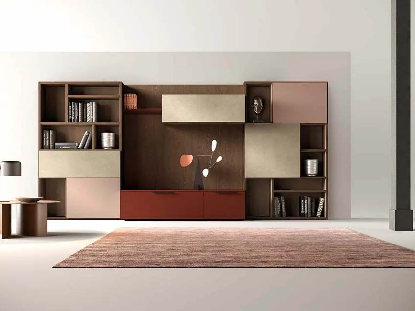 Libreria a muro Kosmos KL202 in laccato opaco e legno di Mercantini