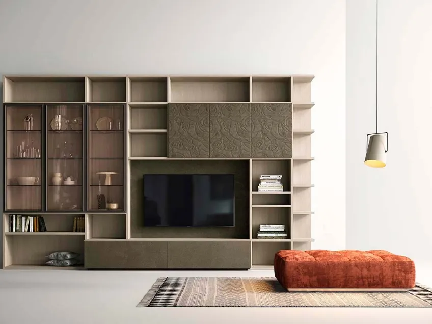 Libreria Kosmos KL206 in materico Malta texture Rose e legno di Mercantini