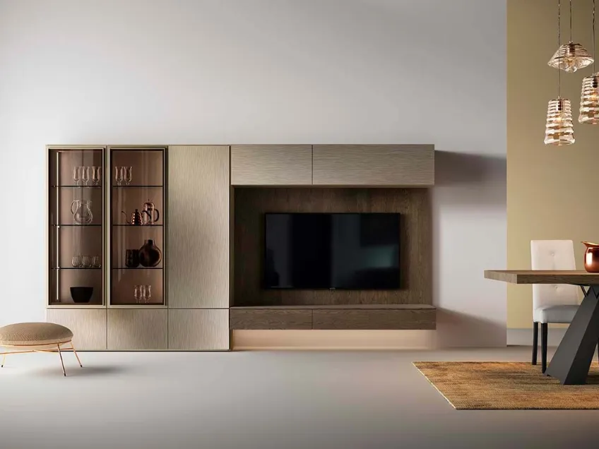Libreria a muro Kosmos KL212 in legno con ante in vetro di Mercantini