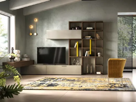 Libreria a muro Kosmos KL217 in laccato opaco e legno di Mercantini