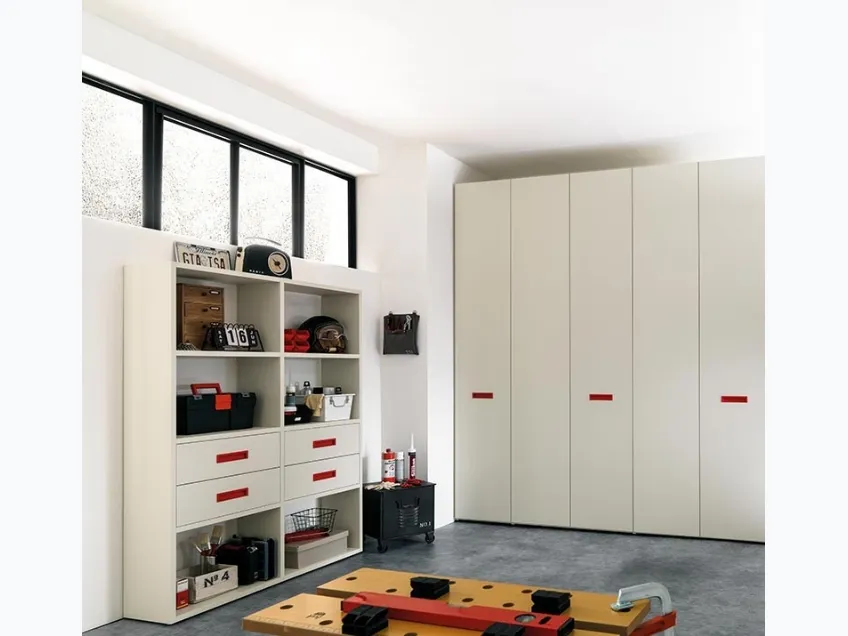 Libreria in melaminico Quarzo con maniglie in laccato Ciliegia NC308 Moretti Compact