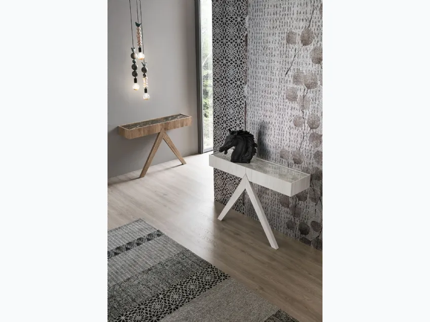 Mobile ingresso consolle Arrow con top in gres porcellanato e struttura in laminato di Target Point