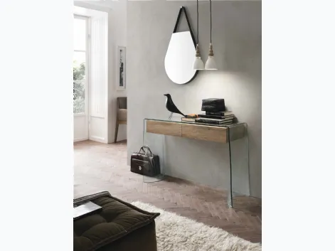 Mobile ingresso consolle Escape in vetro con cassetti in laminato effetto legno di Target Point