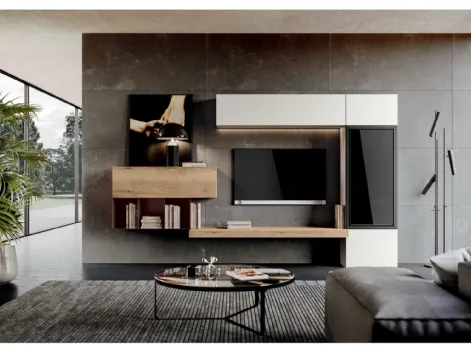 Parete Attrezzata Mito QSM613 finitura Bianco opaco, Moka e Rovere chiaro di Imab
