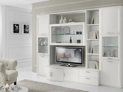 Madia Jazz D'elite composizione J047 finitura Bianco Frassino e Vetro di Gierre Mobili