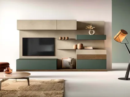 Parete Attrezzata Kosmos KC106 in laccato opaco e legno di Mercantini