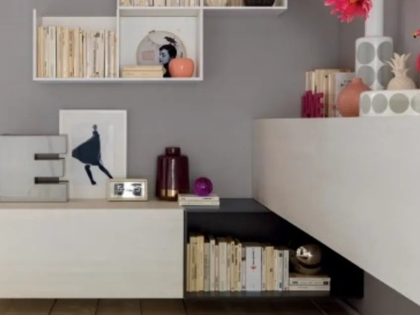 Parete attrezzata ad angolo in laccato e laminato LV115 di Moretti Compact