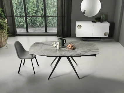 Tavolo allungabile in vetro laminato effetto marmo grigio Achille di Capodarte