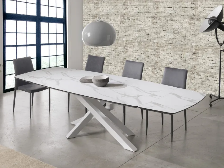Tavolo rettangolare allungabile Quark Slim con top in laminato e base in alluminio di Gipi Le Sedie
