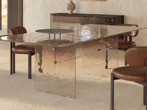 Tavolo di design Waterfall in vetro cotto extrachiaro di Nature Design