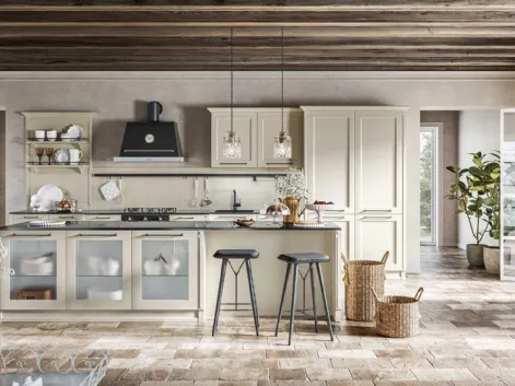 Cucina Classica lineare Elite 01 in legno di frassino laccato tortora di Gicinque