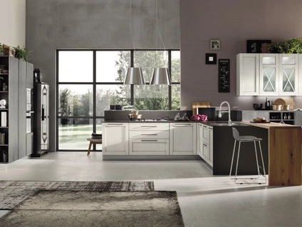 Cucina Moderna con penisola Eva 06 in legno Decapè Ghiaccio di ArrexCucina Moderna con penisola Eva 06 in legno Decapè Ghiaccio di Arrex