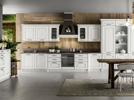 Cucina Classica lineare Magda 01 in legno di Rovere Decapè Gesso di Arrex