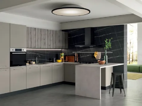 Cucina Moderna ad angolo in laccato opaco e finitura quercia Easy 006 di Ar-due