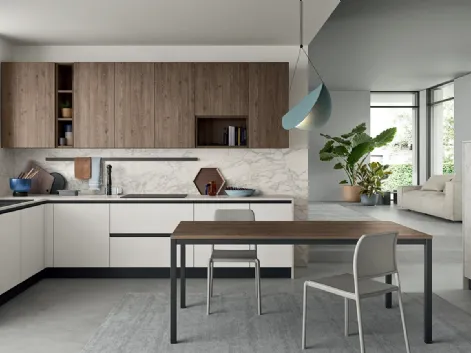 Cucina Moderna in laccato opaco con pensili in finitura quercia Easy 010 di Ar-due