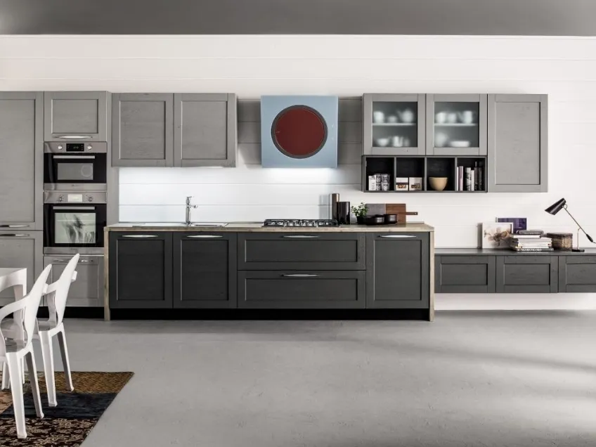 Cucina Moderna lineare Curry 06 in Rovere laccato con top in laminato di Arrex