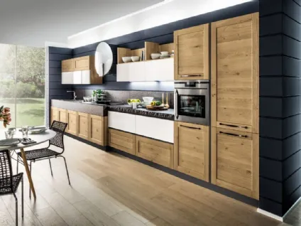 Cucina Moderna lineare Curry 07 in Rovere e laccato Bianco lucido di Arrex