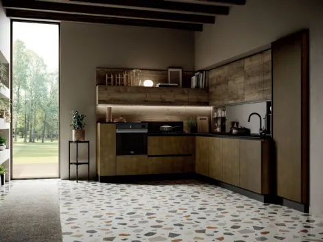 Cucina Moderna angolare Caprera Piana DM0751 in laccato opaco Bronzo anticato e Rovere tabacco di Imab