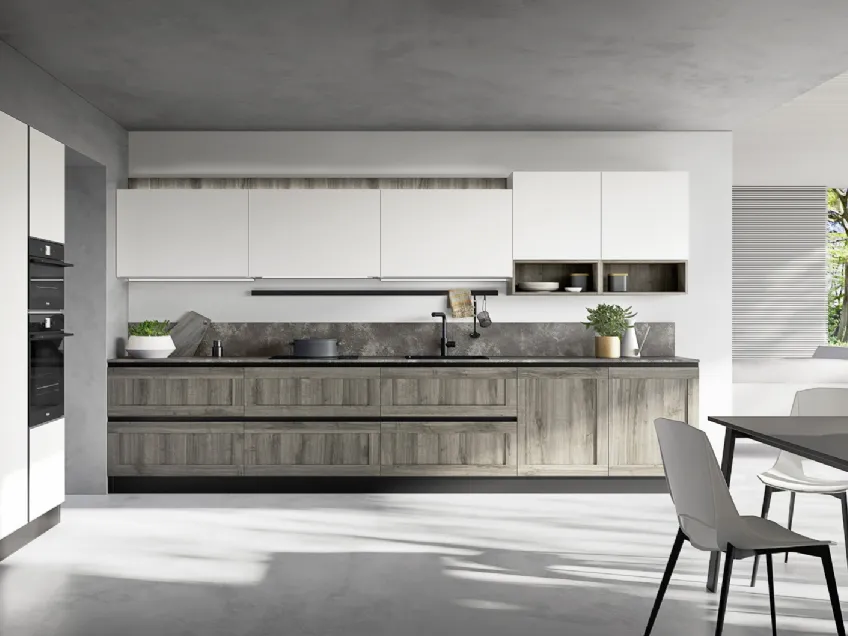 Cucina Moderna ad angolo Easy 013 in pet quercia e bianco di Ar-due