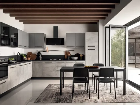Cucina Moderna in laccato e effetto cemento ad angolo Easy 015 di Ar-due