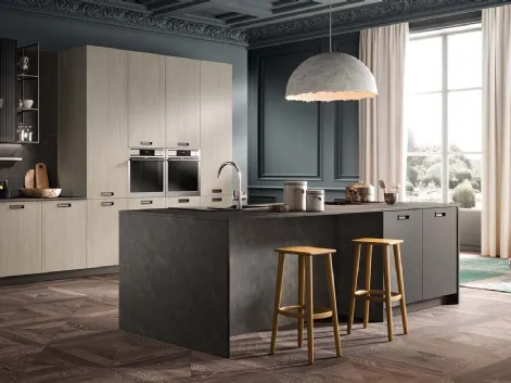 Cucina Moderna con isola Easy finitura Olmo e Smoky Matt di Moretti Cucine