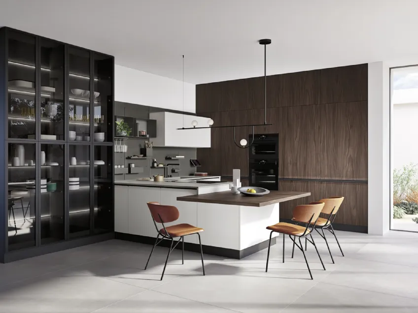 Cucina Moderna con penisola K10 006 in laccato e effetto legno di Ar-due