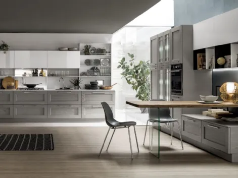 Cucina Moderna Kali in Frassino Decapè Orione e laccato Bianco lucido di Arrex