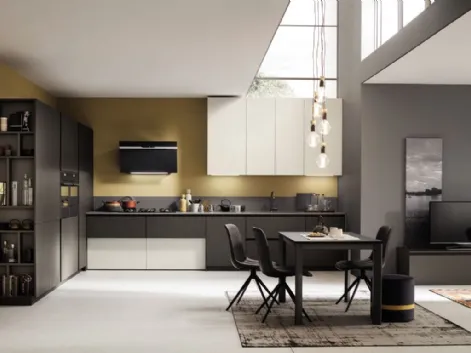 Cucina Moderna angolare Lab con finitura Metal Ice e Piombo di Arrex